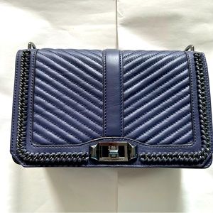 Rebecca Minkoff navy leather chevron love crossbody with chain strap